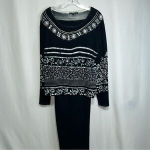 Pierri New York Black and White‎ Embellishment Blouse and Pant Set